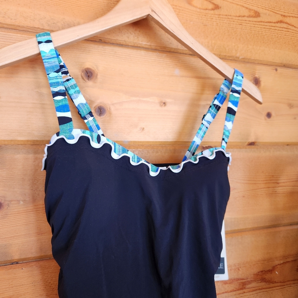 Profile Gottex NWT Bachata Black‎ Ruffle Bandaeu Tankini Swim Top Underwire 34D - Picture 3 of 14